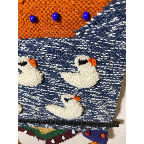 Hanging Wall Tapestry with House and Ducks Brown, Blue, Orange - Picture 6 of 8